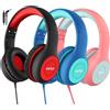 EarFun Cuffie Bambini Cablate con Microfono, Confezione da 3, 85/94dB Volume Limited, Funzione di Condivisione, Cuffie Over-Ear Pieghevoli e Regolabili con Jack 3.5mm per Scuola/Viaggio, Blu/Rosa/Nero