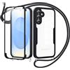 Jrkvniv Cover per Xiaomi Redmi A5 4G/POCO C71 con Cordino,360 Gradi Trasparente Custodiacon con Protezione Schermo Integrata,Bumper Custodia con Regolabile Tracolla Corda Collana per 6.88-Nero
