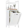 HITNET Mobile Bagno con Portabiancheria, Mobiletto Bagno da Terra in Bambù 2 Ripiani con 1 Cesto Portabiancheria, 40L Sacco Interno Rimovibile con Maniglie per Lavanderia e Camera da Letto, Bianco