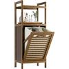 HITNET Mobile Bagno con Portabiancheria, Mobiletto Bagno da Terra in Bambù 2 Ripiani con 1 Cesto Portabiancheria, 40L Sacco Interno Rimovibile con Maniglie per Lavanderia e Camera da Letto, Noce