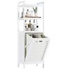 HITNET Mobile Bagno con Portabiancheria, Mobiletto Bagno da Terra in Bambù con 3 Ripiani Aperti e1 Cesto Portabiancheria, 40L Sacco Interno Rimovibile con Maniglie per Lavanderia, Bianco
