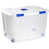 DRW Scatola portaoggetti in PVC trasparente con coperchio e ruote da 130 litri 54x74x48cm