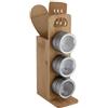 axentia Portaspezie in legno di bambù con 3 dosatori in acciaio inox, organizer per condimenti, porta spezie, ca. 13 x 27,5 x 8 cm, color legno/argento