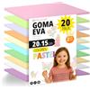 OFITURIA Confezione da 20 fogli di gomma EVA colori pastello, formato 20x15 cm, 10 colori assortiti, per uso scolastico o professionale, gomma EVA (Assortimento pastello)