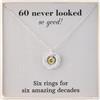 RareLove Regalo per il 60° compleanno da donna, in argento Sterling 925, collana con 6 anelli con pietra di zaffiro, regalo di compleanno per mamma, migliore amica, sei anelli per sei decenni, 13mm x