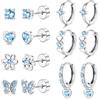 FIOROYAL 7 Paia Orecchini Donna Bambina Cerchio Piccoli Perno in Argento Sterling 925 Orecchini Punto Luce Bambina con Farfalla e Cuore Fiorito CZ Set Piercing Orecchio Anallergici Blu/Rosa/Bianco B