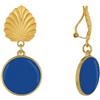 Schmuck Les Poulettes LES POULETTES BIJOUX - Orecchini Clip Ottone Foglia e Disco Smaltato - Blu Navy