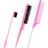 HonGien Set di 3 spazzole professionali per capelli, con setole in plastica, pettine a coda di topo a doppio lato e spazzola per bordi leviganti, per parrucchieri, donne, bambini (rosa)