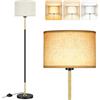 OUTON Lampada da Terra Salotto, 3 Temperature di Colore con E27 Lampadina & Interruttore a Pedale, Lampada da Lettura LED con Paralume in Lino, Design Vintage per Camera da Letto e Ufficio (Nero Oro)