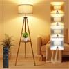 OUTON Lampada da Terra Treppiede in Legno, Piantana da Soggiorno | Dimmerabile con Telecomando, 4 Temperature di Colore, Timer 1H, Lampade da Terra con Ripiani per Salotto, Camera, Noce Dorato