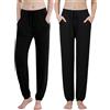 Komfokore Pantaloni casual da donna morbidi lounge pantaloni pigiama con tasca, Nero e nero., M