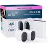 Arlo Ultra 2 XL Telecamera WiFi Esterno Senza Fili, Telecamera WiFi Interno, 4K, Sirena Allarme Casa, Sensore Di Movimento, Audio Bidirezionale, Prova Arlo Secure Inclusa, 2 Telecamere, Bianche