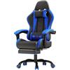 JUMMICO Sedia da gaming da ufficio, ergonomica, con cuscino lombare massaggiante, schienale regolabile 90-135°, e poggiapiedi, capacità di carico 150 kg, colore: Blu