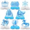 Fuwraixis Decorazioni per Feste Frozen, 8 Pezzi Fiocco di Neve Castello Decorazione Centrale, Compleanno tavola Allestimento, Crown Deco a Nido d'Ape, Adatto per anniversari e Baby Shower