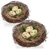 com-four® 2x nido di uccelli come decorazione pasquale con uova artificiali - realistico nido con ramoscelli e paglia - fatto a mano (2 pezzi - nido d'uccello con uovo 16x16cm)