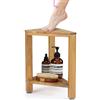 PERFNIQUE Sgabello da doccia in teak, sgabello da doccia da 35 cm, per gambe da barba, poggiapiedi per doccia interna, sgabello organizer in teak, piccola panca angolare impermeabile per bagno e