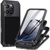 seacosmo Cover per iPhone 16 Pro Max, Custodia Protettiva Full Body a Doppio Strato con Cornice in Metallo e Interno in Silicone, Antiurto Militare con Vetro Temperato Integrato, Nero