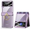 Furwabo Custodia Trasparente per Samsung Galaxy Z Flip 4 con Protezione Cerniera Magnetica e Supporto ad Anello & Fotocamera Proteggi Schermo, Placcatura Chiaro Antiurto Cover per Z Flip 4 (Viola)