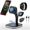 OHFAMO Caricatore Wireless iPhone 3 in 1 Design, Stazione di Ricarica Magnetica con Luce LED, Base Ricarica per Smartphone, Orologio e Auricolari con Adattatore