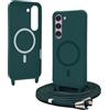 Bigcousin Magnetica Cover con Cordino per Samsung Galaxy S23 Plus,[Compatibile con MagSafe], Cover in Silicone, Regolabile Cordino da Collo Nylon Catena Collana Tracolla,Verde