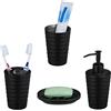 Relaxdays Set Bagno 4 Accessori in Acciaio Inox Spazzolato, Porta Spazzolino e Dentifricio, Sapone e Saponetta, Nero