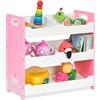 Relaxdays Scaffale Portagiochi con 5 Scomparti, in MDF, Mobile per la Camera dei Bambini, 60 x 62,5 x 30 cm, Bianco Rosa