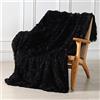 Tuddrom Coperta decorativa extra morbida in finta pelliccia, 127 x 152,4 cm, reversibile, pelosa, a pelo lungo, soffice, confortevole, in microfibra, per divano, letto, nero