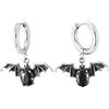 COOLSTEELANDBEYOND Orecchini a Cerchio Pipistrello Gotico per Uomo, Acciaio Pendente con Pietra Nera, Gioielli Punk Rock Halloween