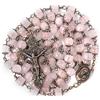 Nazareth Store Rosario vintage con perline di pietra di quarzo rosa naturale, collana da 8 mm, medaglia di terra sacra e croce crocifisso, rosari religiosi Terra Santa Gerusalemme