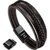 Murtoo Bracciale Uomo in Pelle Marrone Catena Argento Braccialetti Braccialetto Magnetico Chiusura Regalo per Lui (Marrone, 22cm)