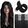 XDhair Remy Invisible - Extension adesive per capelli umani, 40 cm, 20 pezzi, 50 g, colore nero naturale