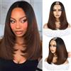 WIGNEE Parrucca corta marrone U-Part Bob liscia - Highlight Bob Mezza Parrucca con taglio a gradini, Glueless, Clip-In, sintetico, Yaki Texture, 14 pollici (2/30#)