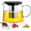 GOMETY Caraffa in vetro da 1,5 l con setaccio, teiera in vetro, teiera in vetro borosilicato, servizio da tè, vetro borosilicato resistente al calore, adatta per campeggio, viaggi, tisane e tè alla frutta