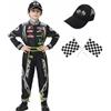 KUKIKUKI Costume da pilota di auto da corsa Ragazzi Tuta da pilota con berretto per auto Bambini Vestiti per Halloween (Nero, 140)