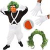 I LOVE FANCY DRESS LTD Costume da operaio della fabbrica di cioccolato, taglia M, con top marrone, salopette bianche, parrucca verde, guanti bianchi, vernice facciale arancione, per bambini