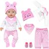 Kuvarix Vestiti per Bambole per New Born Baby Doll, Vestiti Bambole Reborn per Bamboles 35-43 cm, con Maglietta, Pantaloni, Cappello, Calzini e Bavaglino, Regalo di Compleanno per Bambini