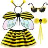 Toyssa Costume Ape Bambina con Ali Gonna Cerchietto Occhiali da Sole Bacchetta Magica, Costume Carnevale Ape Bambina Vestito Ape Bambina Bambini Carnevale Natale Cosplay Halloween