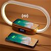 Wanjiaone Lampada da comodino Touch dimmerabile, 10 W, con caricatore wireless e ricarica USB, lampada da scrivania con display dell'orologio, ufficio, legno e bianco