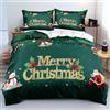 Luowei, set di biancheria da letto di Natale 220x240, verde natalizio e oro 3D, biancheria da letto natalizia, morbida, copripiumino Christmas, set da 3 pezzi, per adolescenti, ragazzi e bambini, con