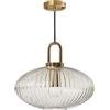 XIRYTU-H Lampadario Moderno in Vetro Trasparente a Righe, Lampada a Sospensione Regolabile con Finitura Ottone, Plafoniera E27 per Isola della Cucina, Sala da Pranzo, Camera da Letto (30cm)