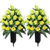 SIFOEL 2 pezzi fiori artificiali del cimitero con il vaso, fiori artificiali della tomba della rosa per la decorazione della lapide del cimitero (Yellow-24T)