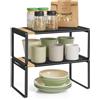 SONGMICS HOME Set di 2 Scaffali Portaspezie, Estensibili, Organizzatore da Cucina, Scaffale da Cucina, Impilabile, Organizzatore da Tavolo, Scarpiera, Beige Naturale e Nero Inchiostro KCS051B01