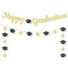 PIMXL 2 PCS Decorazioni Laurea, Banner Congrats Grad e Cappello di Laurea, Striscione Laurea Congratulazioni Festone Carta Laurea Banner per Casa Festa Laurea Gadget Fai da Te (Oro Nero)
