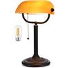 Newrays lampada da scrivania da banchiere con paralume a cambio rapido in 1 minuto in vetro ambrato opaco antico, apparecchio con spina per studio, ufficio, biblioteca, lampadina LED inclusa