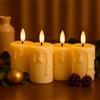 Ideen mit Herz Candele a LED con rivestimento in vera cera, 4 pezzi, color crema, Natale, avvento, bianco caldo, effetto fiamma realistico, funzione timer, funzionamento a batteria