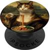 Renaissance Felines Mona Lisa Cat Eating Monna Lisa Mangiare Ramen Divertente Arte Classica Ramen Foodie Mashup PopSockets PopGrip Adesivo
