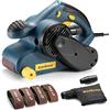 Enventor Levigatrice a Nastro 950W, 6 Velocità 120-380m/min, Smerigliatrice a Nastro con 12 Nastri Abrasivi 76 x 533mm (P80, P120, P180,P240), Sacchetto Raccoglipolvere