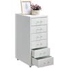 HollyHOME Classificatore mobile con 6 cassetti, mobile con cassetti in metallo,sotto la scrivania Armadietto con ruote per ufficio a casa, bianco
