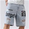 LVCCCI'S Pantaloncini di jeans elasticizzati estivi da uomo Jeans da uomo Streetwear Lettera strappata al ginocchio Baggy Comfort Cargo Pantaloncini casual Pantaloni Jean
