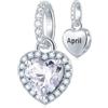 CHAWIN Ciondolo con pietra portafortuna, ciondolo a goccia a forma di cuore in argento Sterling 925, CZ scintillante compatibile con braccialetti Pandora, collana, regali di compleanno per donne/moglie/madre